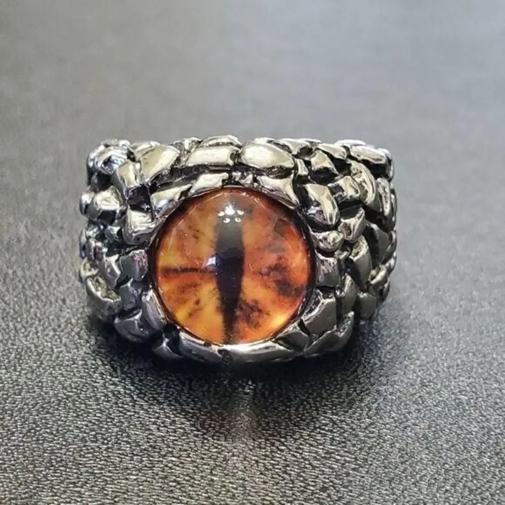 Silver tone orange dragon's eye ring size 12
